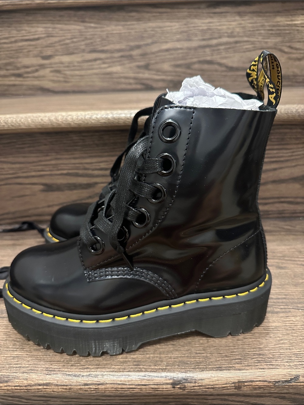 Dr. Martens Molly Leather Black Platform Lace-Up Boots - Picture 14 of 16